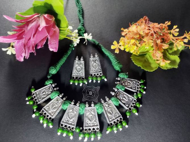 Silver Oxidised Necklace With Earrings Set Catalog
